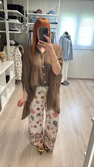 Pantalon fluide coquillages écru