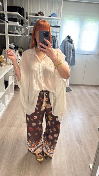 Pantalon fluide coquillages marron
