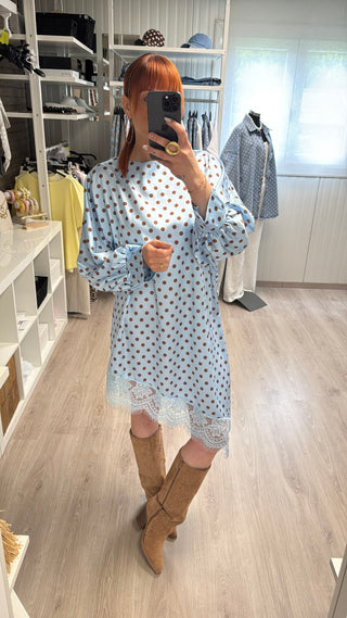 Robe/tunique à pois bleu ciel