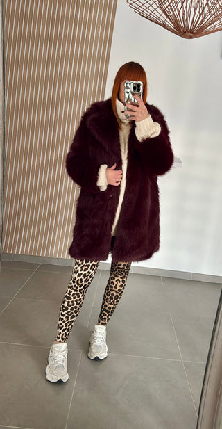 Manteau fourrure bordeaux