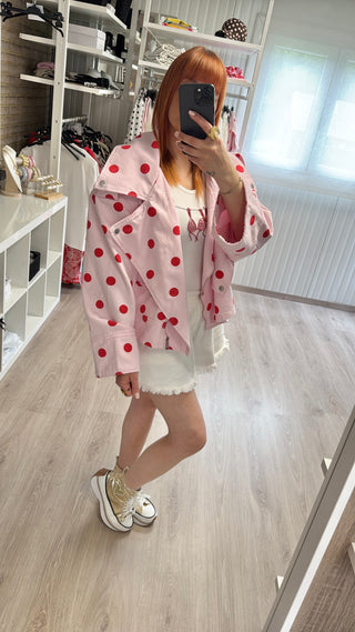 Perfecto oversize rose à pois rouges