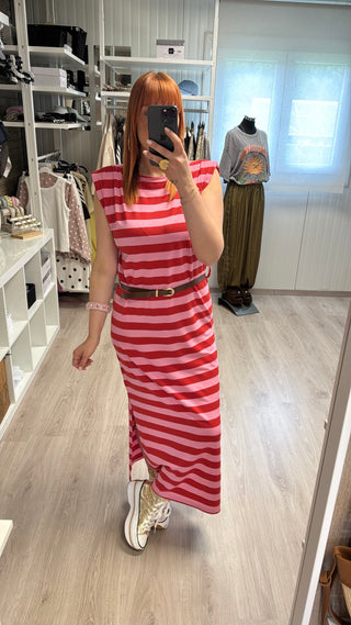 Précommande Robe marinière rose/rouge