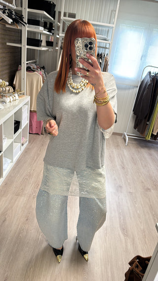T-shirt/sweat dentelle gris