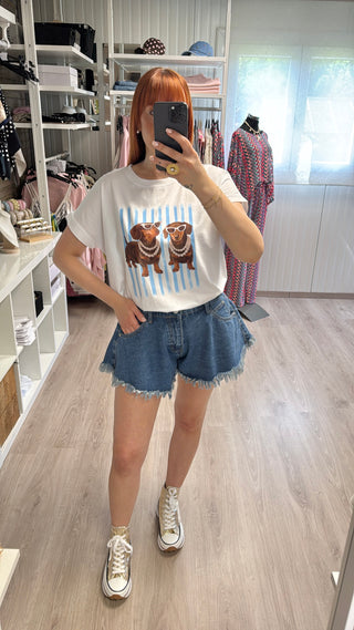 Short en jean à franges