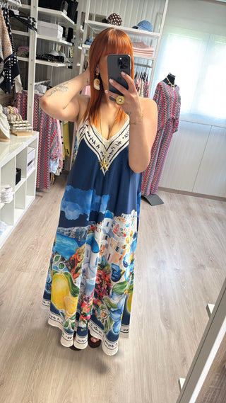 Longue robe Santorin bleu marine