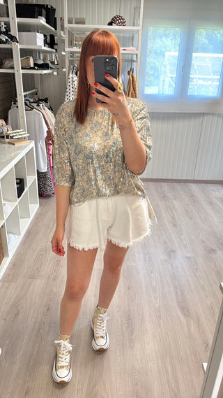 T-shirt sequins à fleurs