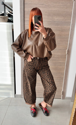 Sweat similicuir moka/camel