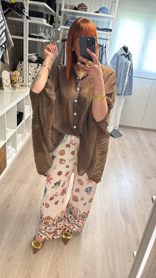 Pantalon fluide coquillages écru