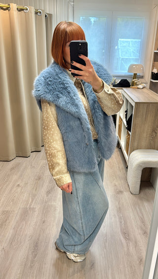 Veste fourrure sans manches bleu tendre