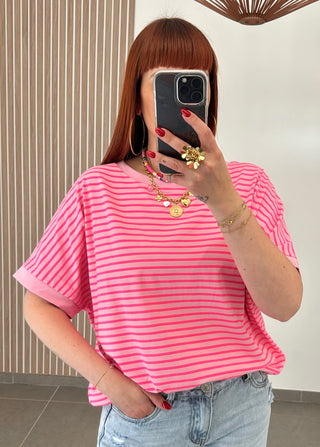 T-shirt ligné rose