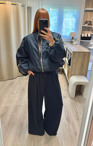 Veste/bomber bleu marine bandes léopard