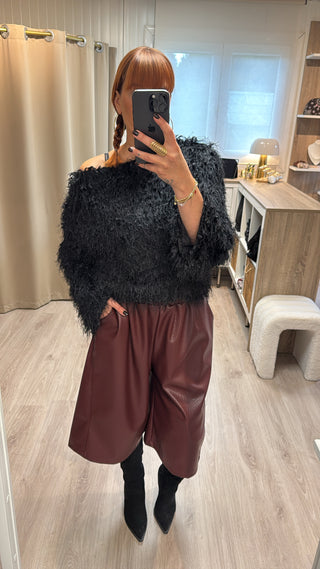 Bermuda similicuir grainé bordeaux