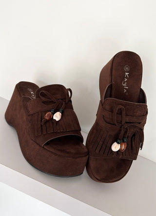 Mules bohème à plateforme marron