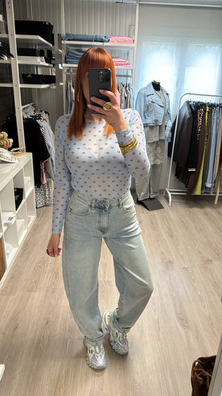 Jean barrel gris/bleu