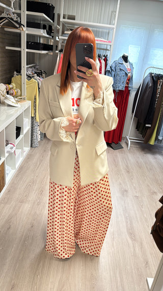 Blazer manches dentelle beige