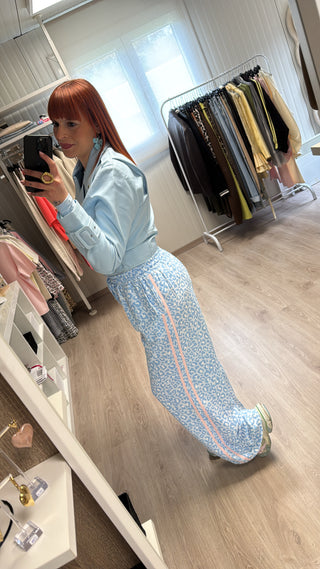 Pantalon/jogging léopard bleu bandes roses