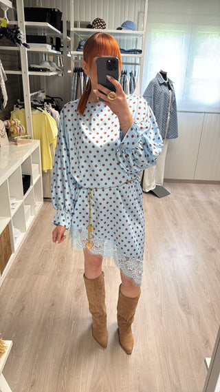 Robe/tunique à pois bleu ciel