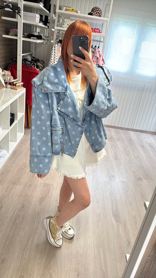 Perfecto oversize en jean à pois