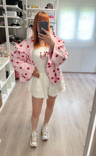 Perfecto oversize rose à pois rouges