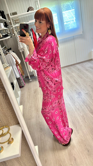 Ensemble bandana fuchsia (chemise et pantalon)