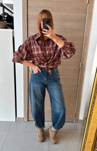 Chemise à carreaux bordeaux