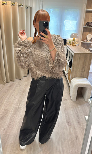 Pull froufrou taupe