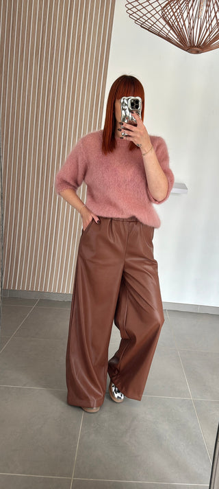 Pantalon en similicuir camel