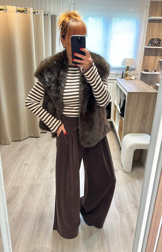 Veste fourrure sans manches marron