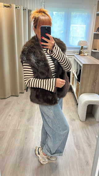 Pull chaussette ligné marron et beige