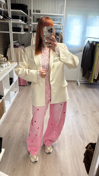 Blazer manches dentelle écru