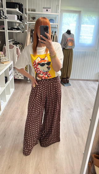 Précommande Pantalon palazzo à pois marron/rose pâle