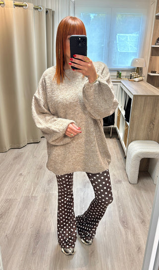Legging évasé à pois marron