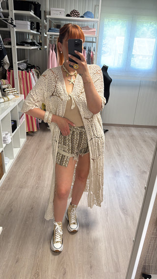 Long gilet crochet bohème