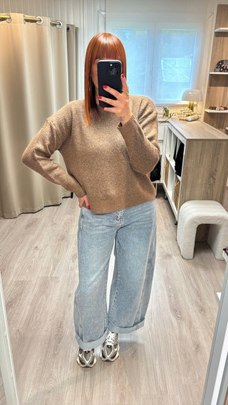 Pull et écharpe léopard choco/camel