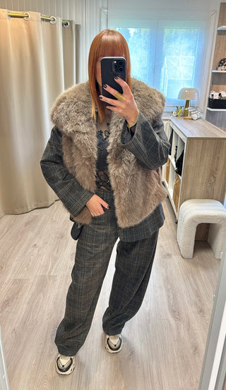 Veste fourrure sans manches taupe