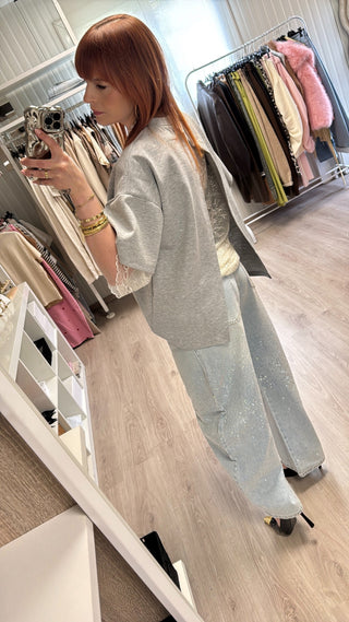 T-shirt/sweat dentelle gris