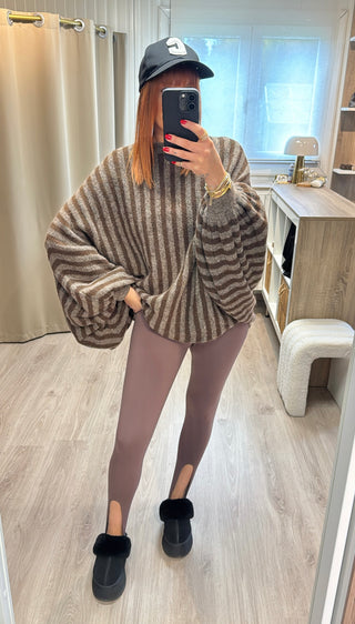 Pull oversize ligné marron/taupe