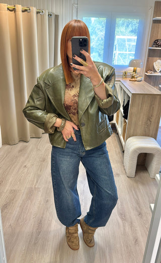 Veste similicuir Kaki