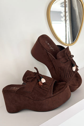 Mules bohème à plateforme marron