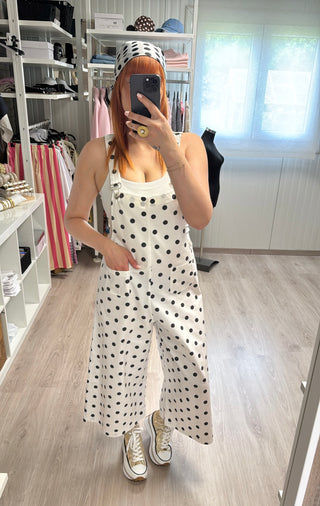 Salopette blanche à pois