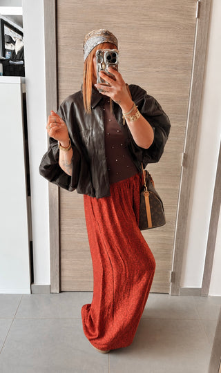 Pantalon fluide léopard terracota