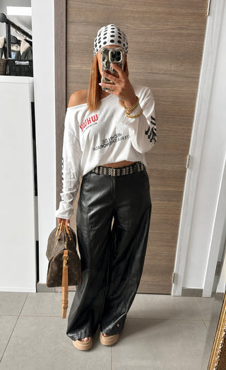 Pantalon similicuir noir et ceinture
