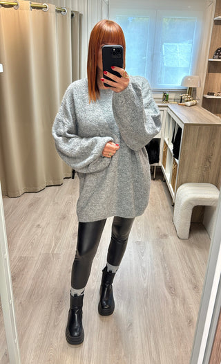 Pull overzise gris chiné