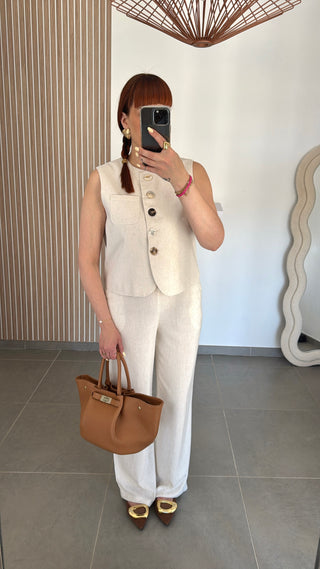 Pantalon beige lin