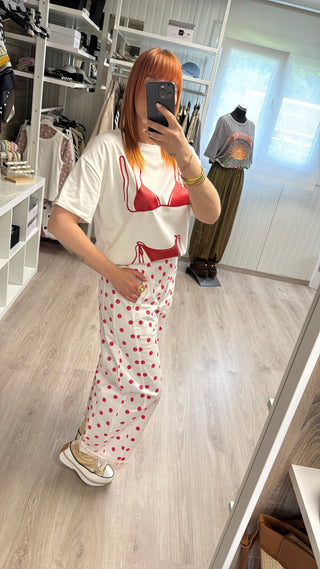 Précommande Pantalon barrel à pois rouge