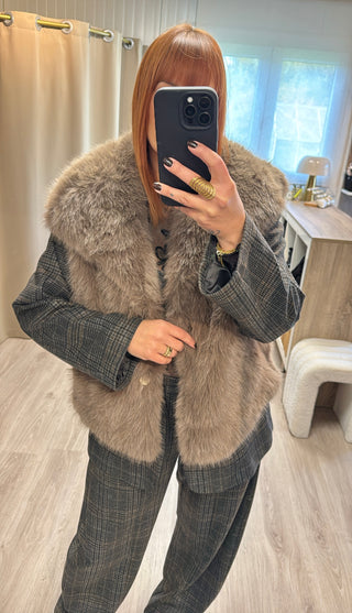 Veste fourrure sans manches taupe