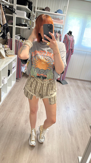 Short denim ethnique