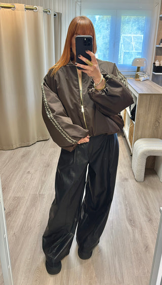 Veste/bomber marron bandes léopard
