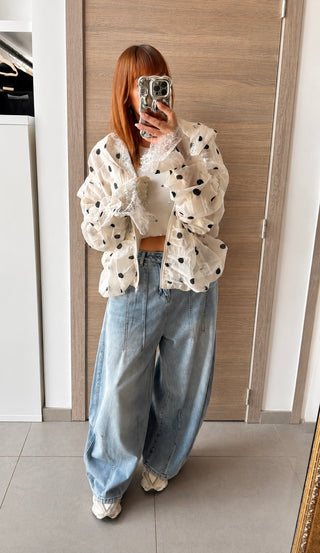 Veste coupe-vent à pois et dentelle