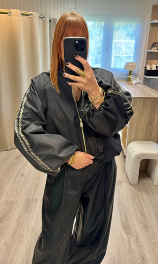 Veste/bomber noir bandes léopard